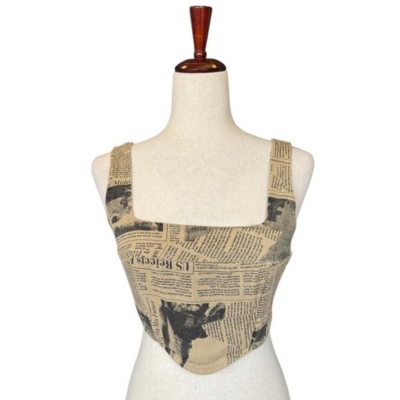 Isalis Tops - Isalis Newspaper‎ Denim Bustier Crop Top Womens S Tan Square Neck Tank Retro